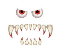 Halloween Outdoor Face Decorations Set with 16 Pieces Including Big Eyes and Fang Designs, Waterproof PVC Stickers for Doors, Walls, and Archways