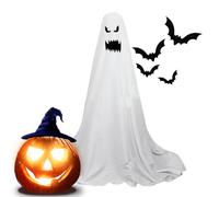 Halloween Outdoor Ghost, Outdoor Ghost Decorations, Cute Ghost with LED String Lights - White Fabric Ghost Porch Ornament for Home with LED String Lights