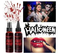 Halloween Outdoor Halloween Blood Makeup Set Coagulated Blood Drops Blood Spray Blood Realistic Atmosphere And Washable Red 60ml S-p-o-o-k-y Halloween Decorations (Black, 7.6x3.5x12.2cm)