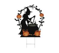 Halloween Outdoor Yard Decorations,Welcome Sign with Stake Spooky Witch on Broom,Black Witches Silhouette Garden Stakes for Halloween Home Outdoor Garden Outside Yard Lawn Patio Decor (A)