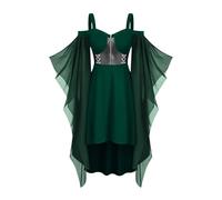 Halloween Outfits Women Cold Shoulder Trumpet Sleeves Renaissance Steampunk Gothic Dresses Ladies Medieval Themed Party Dress Army Green Plus Size 14 16 18 20 22 24