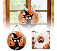 Halloween Outside Decorations Halloween Pumpkin Witch Hat Cat Door Plaque Let's Welcome The Wonderful Coral Room Decorations (B, 30x30cm)