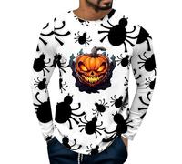 Halloween Oversized T-Shirt for Men Fall Spooky Skull Graphic Top Vintage Horror Dancing Skeleton Pumpkin Tee Gift Graphic Hoodies Halloween Costume Outfit (D, XL)