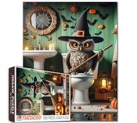 Halloween Owl 1000 Piece Jigsaw Puzzle for Adults Families Owl Witch on Toilet Pictures Animal Puzzles for Challenging Family Activity Game DIY Handwork Puzzles Home Decor Gifts 20x27 Inches