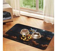 Halloween Owl Ghost Pumpkin 1 Absorbent Leather Pet Tablecloth Non-Slip Dining Pad For Puppy Kitten Food Water Bowls