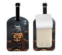 Halloween Owl Ghost Pumpkin 1 Printed PU Leather Bag Tag, Personalized Baggage Label, Privacy Flap ID Shield, for Vacation