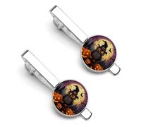 Halloween Owl Ghost Pumpkin 2 Pcs Tie Clips for Men Necktie Tie Bar