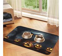 Halloween Owl Ghost Pumpkin Absorbent Leather Pet Tablecloth Non-Slip Dining Pad For Puppy Kitten Food Water Bowls