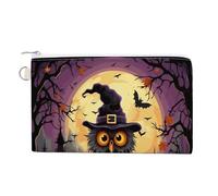 Halloween Owl Ghost Pumpkin Canvas Coin Purse, Portable Zippered Change Pouch for Women, Small Wallet for Coins Keys Cards Lipstick