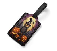 Halloween Owl Ghost Pumpkin Luggage Tags for Suitcases, PU Leather Travel Tags with Name Card, Travel Essentials Luggage Accessories Gifts for Women Men