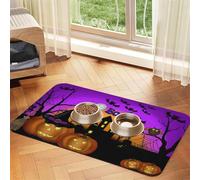 Halloween Owl Ghost Pumpkin Patterned Pet Feeding Mat with Water-Absorbing PU Top & Rubber Base - Anti-Slip Dog Cat Food Mat for Cats, Dogs & Pets, 40x60cm