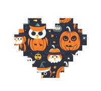 Halloween Owl Ghost Pumpkin Print Building Brick Block Puzzle Heart Shape Brick Puzzle 3D Jigsaw DIY Home Decor