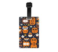 Halloween Owl Ghost Pumpkin Print Luggage Tag â€“ Full-Back Privacy Cover Suitcase ID Label for Women & Men, PVC Travel Name ID Tag