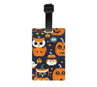 Halloween Owl Ghost Pumpkin Print Luggage Tags for Suitcases Waterproof Labels Set Travel Bag Easy-to-Identify