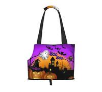 "Halloween Owl Ghost Pumpkin Prints Small Dog Carrier Bag, Portable Cat Carrier Handbag, Foldable Pet Carrier Bag, Personalized Pattern Design"