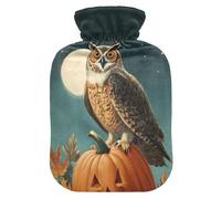Halloween Owl Pumpkin Blue Hot Water Bottle with Cover for Pain Relief Heating Bottles for Neck and Shoulder Pain, 2L