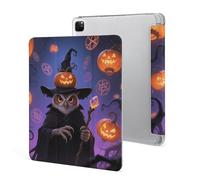 Halloween Owl Pumpkin Case for iPad Pro 12.9 Inch 2022/2021/2020(6th/5th/4th Gen) Trifold Stand with Pencil Holder, Soft Silicone Shockproof Protective Cover, Slim Lightweight