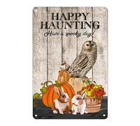 Halloween Owl Pumpkin Rabbit Metal Sign Have A Spooky Day Tin Sign Evil Holiday Party Hanging Poster Farmhouse Office Home Wall Art Welcome Seasonal Gift for Friends Family Colleague 12x8in