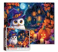 Halloween Owl Puzzle for Adults 1000 Piece White Owl in Witch Hat with Pumpkins Jigsaw Haunted House Autumn Night Scene Puzzles Cozy Spooky Fall Decor Gift Challenging Puzzle for Family Games