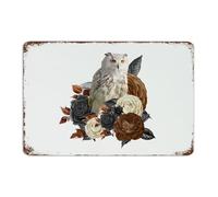 Halloween Owl Skeleton' Flower Floral Country Metal Signs Retro Patio Wall Art Plaques Abstract Rose Horror Wall Decorations Metal Plaque for Outside Business Office 12x18 Inch