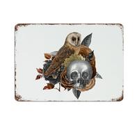Halloween Owl Skeleton' Flower Floral Country Metal Signs Rustic Cabin Wall Art Plaques Skull Eucalyptus Leaves Home Decor Aluminum Tin Signs for Outside Terrace Yard 10x14 Inch