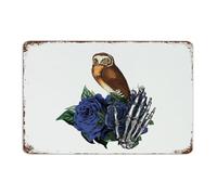 Halloween Owl Skeleton' Flower Floral Custom Metal Signs Fashion Chic Garden Wall Art Plaques Skull Eucalyptus Leaves Home Décor Garage Signs for Living Room Entryway Men 12x18 Inch