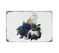 Halloween Owl Skeleton' Flower Floral Farmhouse Metal Signs Fashion Chic Restaurants Wall Art Plaques Abstract Rose Horror Wall Décor Garage Signs for Outdoor Cabin Backyard 12x18 Inch