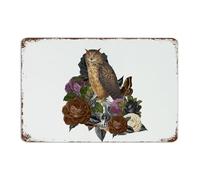 Halloween Owl Skeleton' Flower Floral Farmhouse Metal Signs Outdoor Hanging Restaurants Wall Art Plaques Skulls Human Skeleton' Head Man Cave Decor Metal Plaque for Garden Living Room House 8x12 Inch