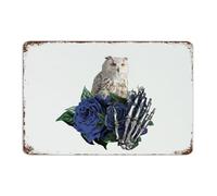 Halloween Owl Skeleton' Flower Floral Farmhouse Metal Tin Sign Hanging Outside Wall Art Plaques Abstract Rose Horror Wall Decor Metal Plaque for Terrace Garage Yard 8x12 Inch