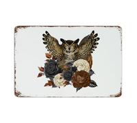 Halloween Owl Skeleton' Flower Floral Metal Sign 12x18 Inch Decorative Kitchen Pubs Club Coffee Bar Home Décor Garage Signs Abstract Rose Horror Wall Art Plaques for Office