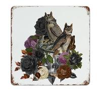 Halloween Owl Skeleton' Flower Floral Metal Signs 12x12 Inch Hanging Men Outdoor Office Home Décor Metal Plaque Skulls Human Skeleton' Head Wall Art Plaques for Gate