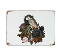Halloween Owl Skeleton' Flower Floral Metal Signs Outdoor 10x14 Inch Personalized Indoor Coffee Bar Laundry Home Décor Garage Signs Halloween Gothic Scary Picture Wall Art Plaques for Office