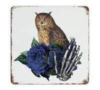 Halloween Owl Skeleton' Flower Floral Metal Signs Outdoor 12x12 Inch Decorative Laundry Entryway Office Room Decor for Men Garage Signs Abstract Rose Horror Wall Art Plaques for Backyard