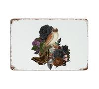 Halloween Owl Skeleton' Flower Floral Metal Signs Outdoor 8x12 Inch Fashion Chic Men Garden Coffee Bar Wall Decor Aluminum Tin Signs Abstract Rose Horror Wall Art Plaques for Laundry