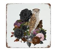 Halloween Owl Skeleton' Flower Floral Metal Tin Sign 12x12 Inch Customized Yard Outside Dining Room Home Décor Metal Plaque Abstract Rose Horror Wall Art Plaques for Laundry