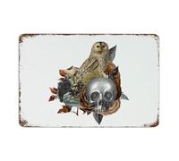 Halloween Owl Skeleton' Flower Floral Retro Metal Tin Sign Farmhouse Business Wall Art Plaques Abstract Rose Horror Home Décor Metal Plaque for Entryway Men Outdoor 8x12 Inch