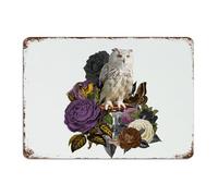 Halloween Owl Skeleton' Flower Floral Rustic Metal Tin Sign Vintage Patio Wall Art Plaques Halloween Day of Dead Wall Décor Metal Plaque for Terrace Kitchen Office 10x14 Inch