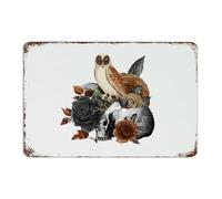Halloween Owl Skeleton' Flower Floral Vintage Metal Signs Outdoor Retro Porch Wall Art Plaques Black White Animal Nordic' Man Cave Decor Metal Plaque for Cabin House Backyard 12x18 Inch