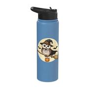 Halloween Owl Witch Flying On Broom Stainless Steel Insulated Water Bottle