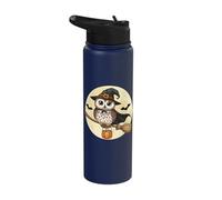 Halloween Owl Witch Flying On Broom Stainless Steel Insulated Water Bottle