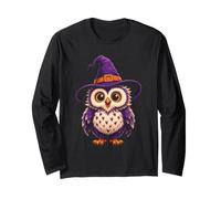 Halloween Owl Witch Hat Cute Cartoon Full Moon Long Sleeve T-Shirt
