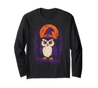 Halloween Owl Witch Hat Cute Cartoon Full Moon Long Sleeve T-Shirt