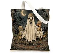 Halloween Pachycephalosaurus Canvas Tote Bag for Shopping 13 * 15, Dinosaur Ghosts Reusable Grocery Bag for Women, Forest Travel Pattern Gift Decoration