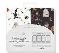 Halloween Pack n Play Sheets Fitted, Super Stretchy Jersey Mini Crib Sheets Fitted, Silky Comfort Pack and Play Mattress Sheets 2 Pack, Vampire, Black Cat, Pumpkin Deco