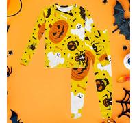 Halloween Pajamas 2-8T Season 2 Piece Set Cute Graphic Sleepwear Long Sleeve Shirts and Pants Loungewear Halloween Costume Kids Pumpkin (Yellow, 4-5 Years)