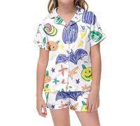 Halloween Pajamas Little Baby Girls Boys Pajamas Set Satin Silk Kids Short Sleeves Sleepwear 2 Piece Button Down Classic Loungewear Shorts,01-Sky Blue,6-7 Years