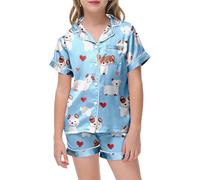Halloween Pajamas Little Baby Girls Boys Pajamas Set Satin Silk Kids Short Sleeves Sleepwear 2 Piece Button Down Classic Loungewear Shorts,013-Sky Blue,4-5 Years