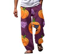 Halloween Pajamas Men, Ghost Costume Pants Pumpkin Skull Ghost Print Pant, Comfortable Lightweight Trousers Elastic High Waist Trouser Wide Leg Super Soft Sleep Lounge Pj Pants with Pockets