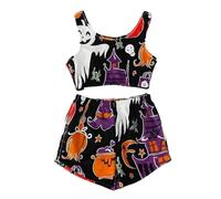 Halloween Pajamas Women,2024 Hallowewn Pajamas - Party,Lesiure Spooky Vest Pajama Set,Halloween Vest Pajamas Set,Vest & Shorts Pajamas Set(From S To XL) Purple