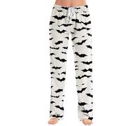 Halloween Pajamas Women Funny Spooky Bat Graphic Sleepwear Ghost Casual Drawstring Fashion Pants Loose Fit Comfy Pajamas Festival Holiday Lounge Halloween Customs (Beige-A, S)